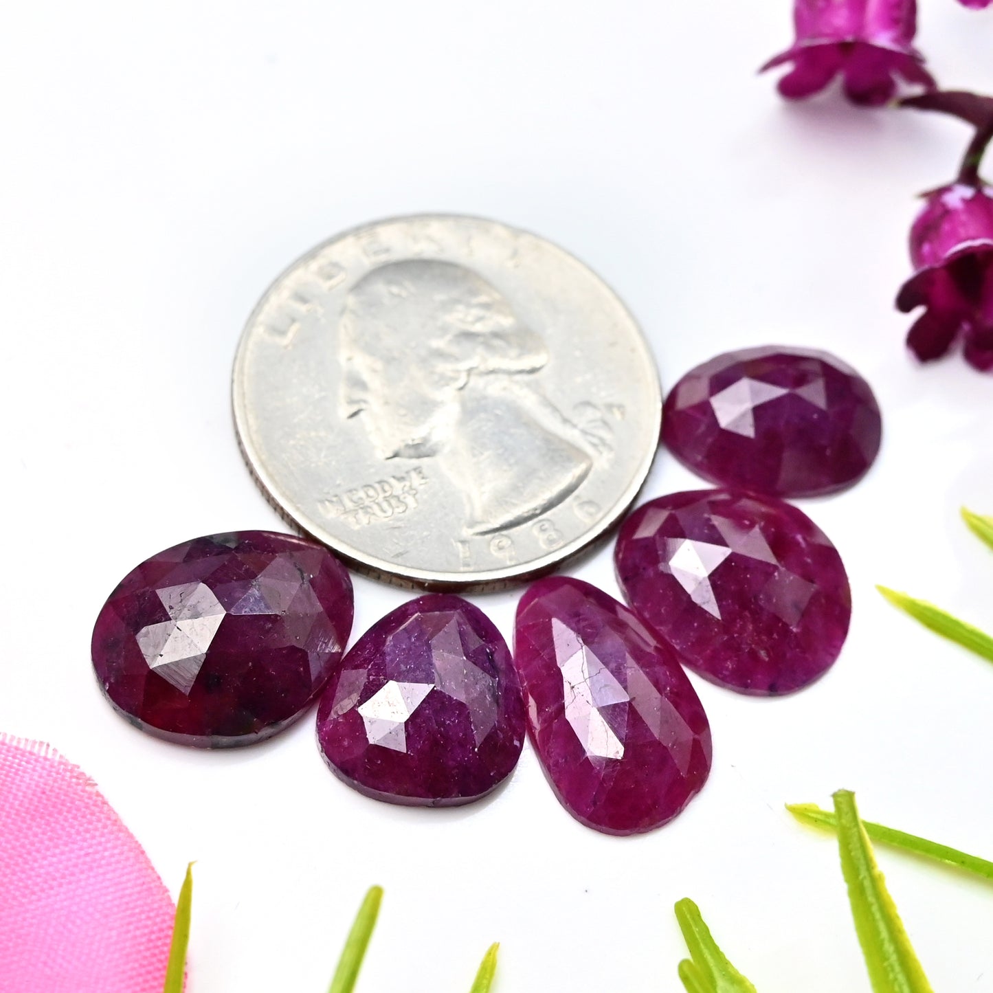 27.25cts Natural African Ruby Rose Cut Cabochon 10x13mm - 9x15mm AA Grade Gemstone Parcel - Total 5 Pcs