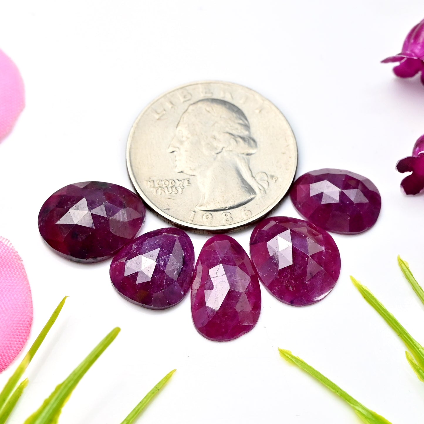 27.25cts Natural African Ruby Rose Cut Cabochon 10x13mm - 9x15mm AA Grade Gemstone Parcel - Total 5 Pcs