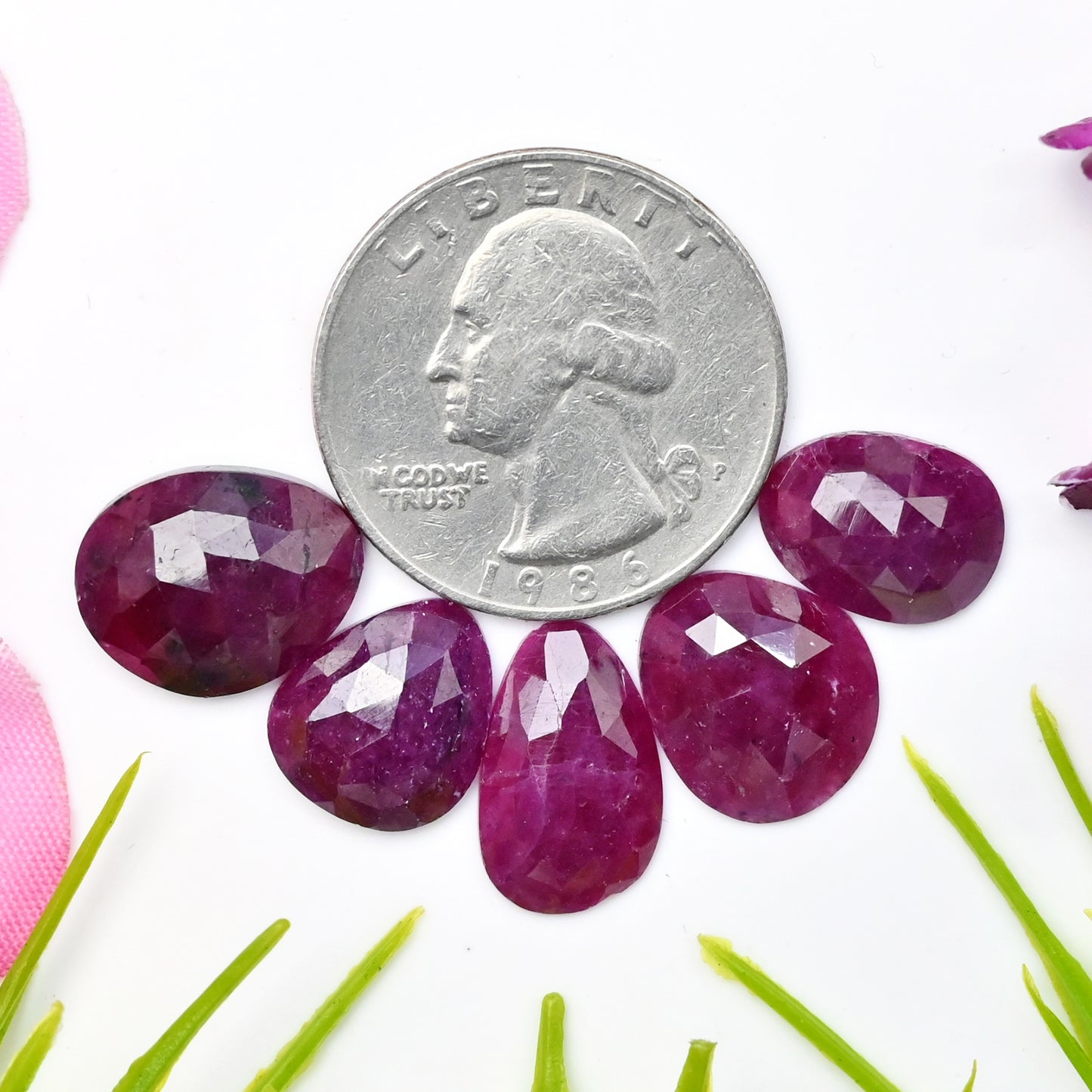 27.25cts Natural African Ruby Rose Cut Cabochon 10x13mm - 9x15mm AA Grade Gemstone Parcel - Total 5 Pcs