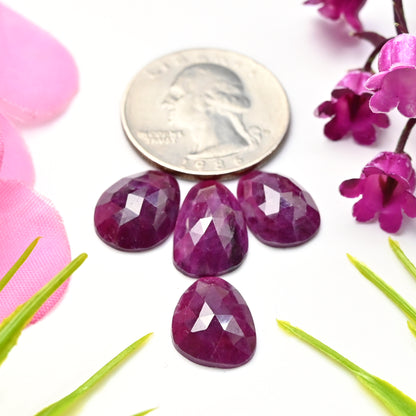 24.25cts Natural African Ruby Rose Cut Cabochon 10x13mm - 10x16mm AA Grade Gemstone Parcel - Total 4 Pcs