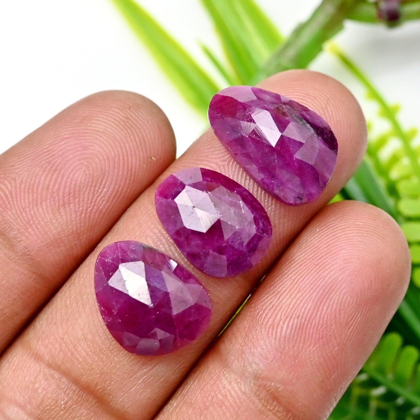 24.25cts Natural African Ruby Rose Cut Cabochon 10x13mm - 10x16mm AA Grade Gemstone Parcel - Total 4 Pcs