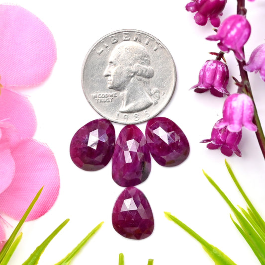 24.25cts Natural African Ruby Rose Cut Cabochon 10x13mm - 10x16mm AA Grade Gemstone Parcel - Total 4 Pcs