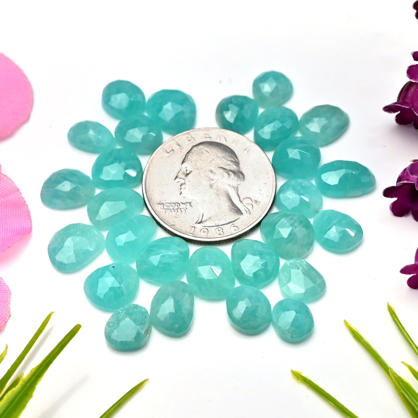 51.5cts Amazonite Rose Cut Cabochon 6x9mm - 8x10mm AA Grade Gemstone Parcel - Total 27 Pcs