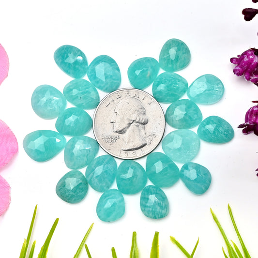 75.75cts Amazonite Rose Cut Cabochon 13x9mm - 14x10mm AA Grade Gemstone Parcel - Total 21 Pcs