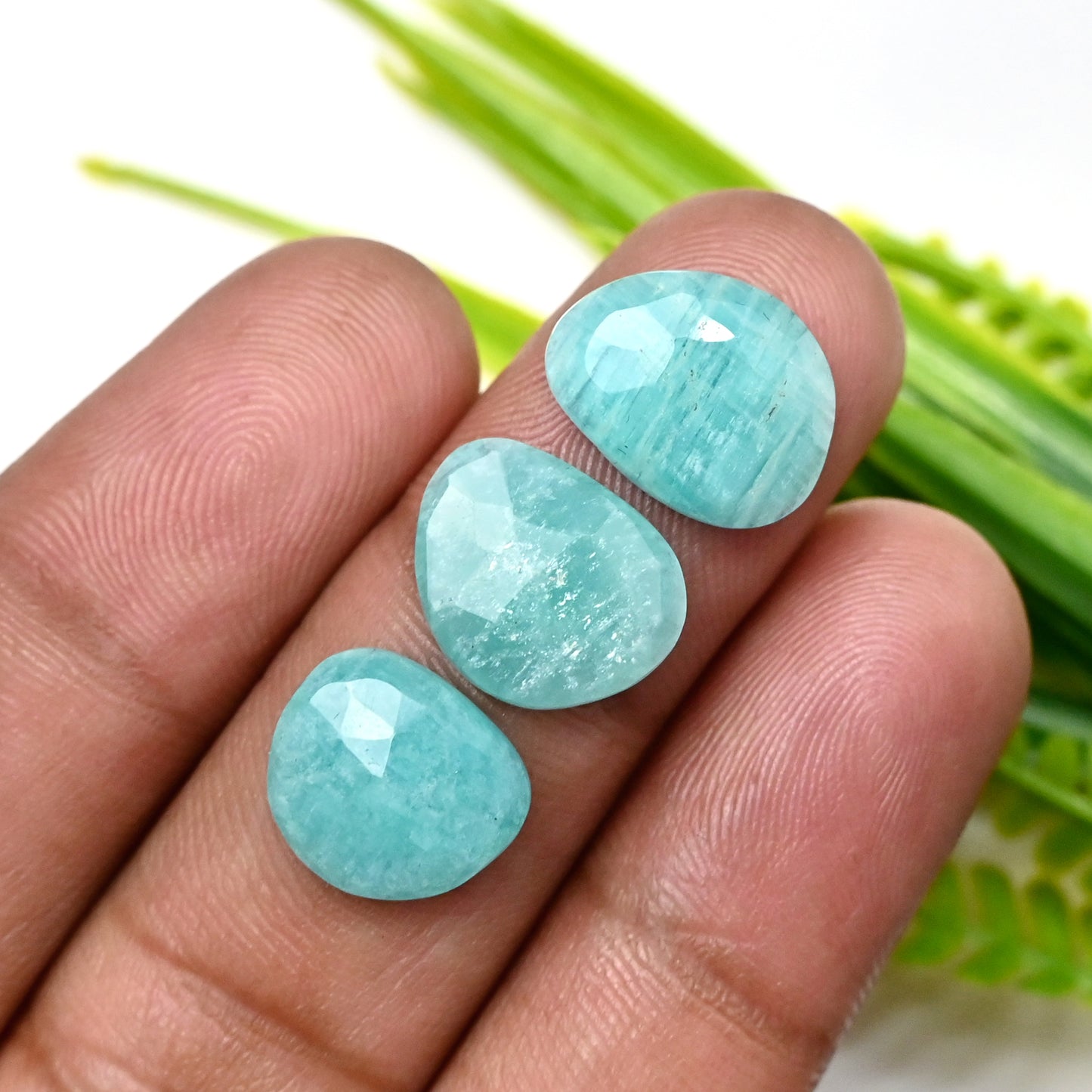 75.1cts Amazonite Rose Cut Cabochon 10x14mm - 12x15mm AA Grade Gemstone Parcel - Total 18 Pcs