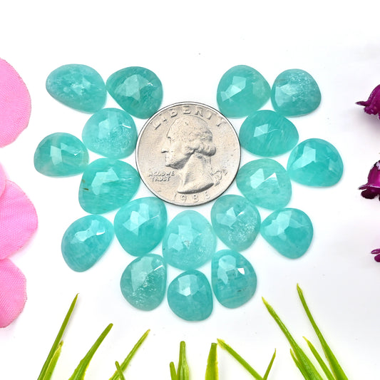 75.1cts Amazonite Rose Cut Cabochon 10x14mm - 12x15mm AA Grade Gemstone Parcel - Total 18 Pcs