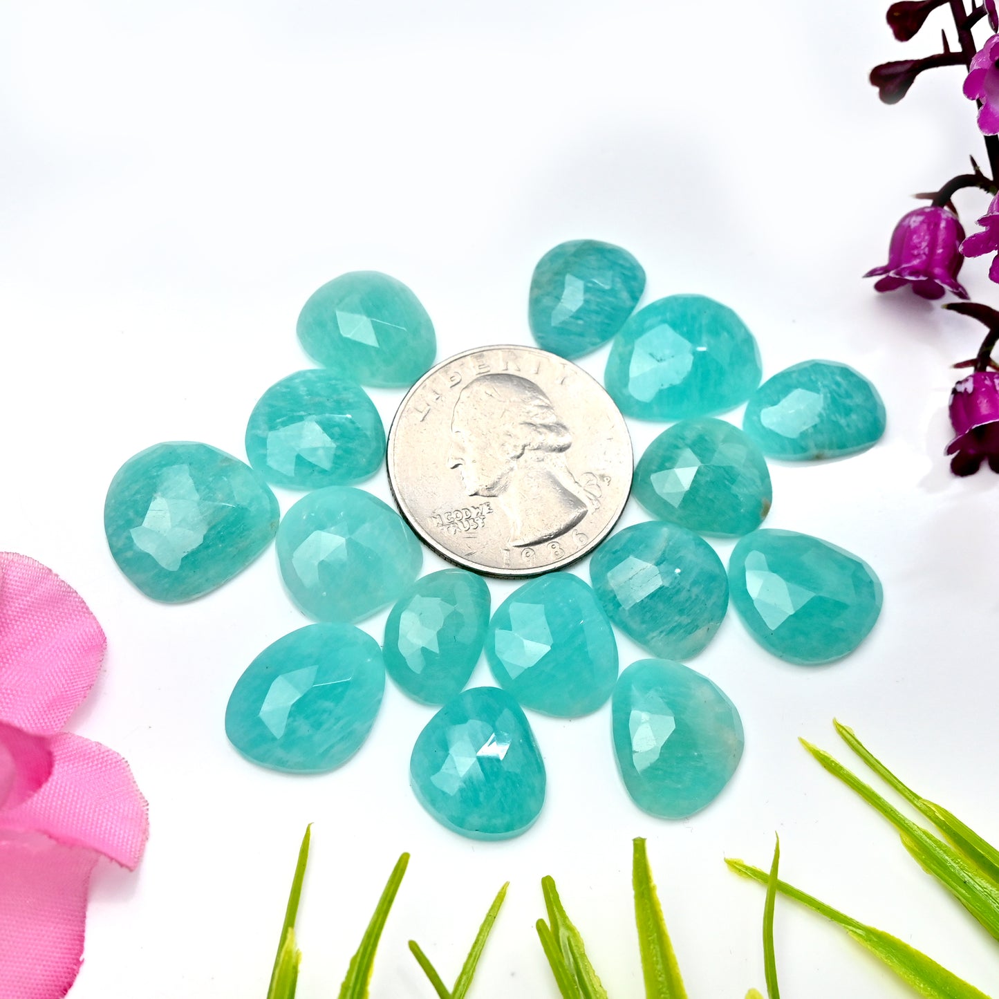 80.15cts Amazonite Rose Cut Cabochon 12x14mm - 13x16mm AA Grade Gemstone Parcel - Total 15 Pcs