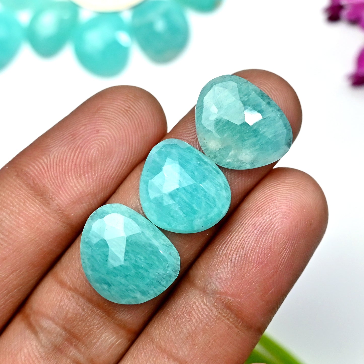 80.15cts Amazonite Rose Cut Cabochon 12x14mm - 13x16mm AA Grade Gemstone Parcel - Total 15 Pcs