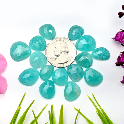 80.15cts Amazonite Rose Cut Cabochon 12x14mm - 13x16mm AA Grade Gemstone Parcel - Total 15 Pcs