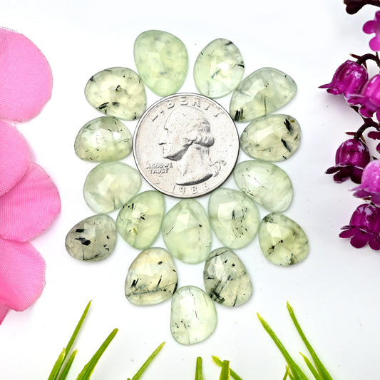 78.45cts Natural Prehnite Faceted Rose Cut Cabochon 12x16mm - 10x17mm Freeform Shape AA Grade Gemstone Parcel - Total 16 Pcs