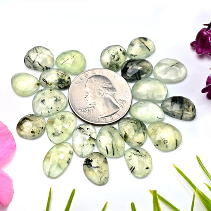 80.35cts Natural Prehnite Faceted Rose Cut Cabochon 9x12mm - 10x14mm Freeform Shape AA Grade Gemstone Parcel -Total 21 Pcs