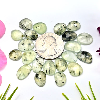 80.35cts Natural Prehnite Faceted Rose Cut Cabochon 9x12mm - 10x14mm Freeform Shape AA Grade Gemstone Parcel -Total 21 Pcs