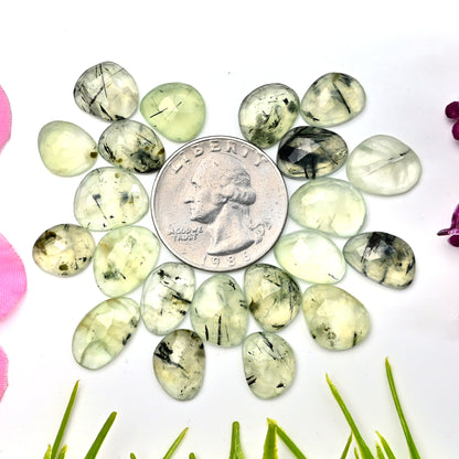 80.35cts Natural Prehnite Faceted Rose Cut Cabochon 9x12mm - 10x14mm Freeform Shape AA Grade Gemstone Parcel -Total 21 Pcs