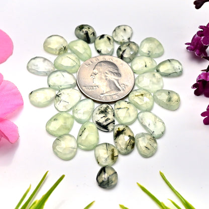 79.6cts Natural Prehnite Faceted Rose Cut Cabochon 8x14mm - 9x13mm Freeform Shape AA Grade Gemstone Parcel - Total 28 Pcs