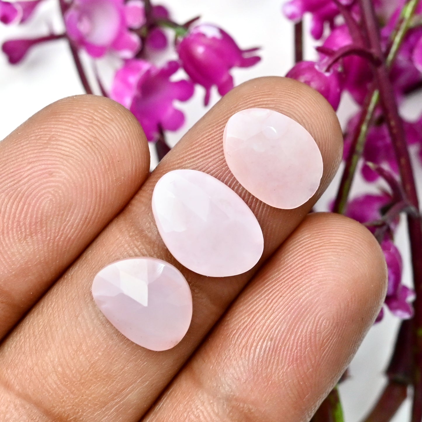 26.3cts Peruvian Pink Opal Rose Cut Cabochon 10x12mm - 9x11mm AA Grade Gemstone Parcel - Total 17 Pcs