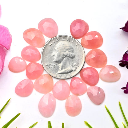 26.3cts Peruvian Pink Opal Rose Cut Cabochon 10x12mm - 9x11mm AA Grade Gemstone Parcel - Total 17 Pcs