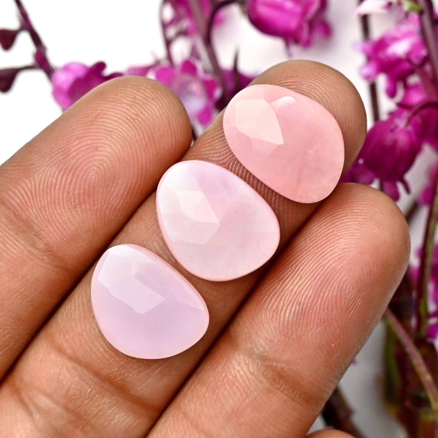 26.3cts Peruvian Pink Opal Rose Cut Cabochon 11x15mm - 12x14mm AA Grade Gemstone Parcel - Total 8 Pcs