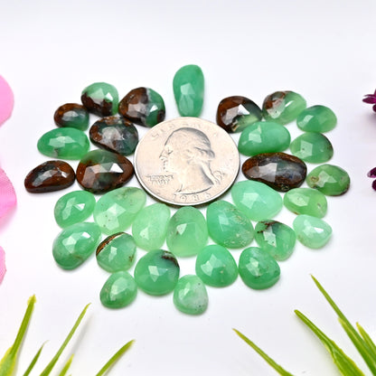 73.65cts Boulder Chrysoprase Rose cut Cabochon 7x9mm - 8x16mm Freeform Shape AA Grade Gemstone Parcel -Total 31 Pcs