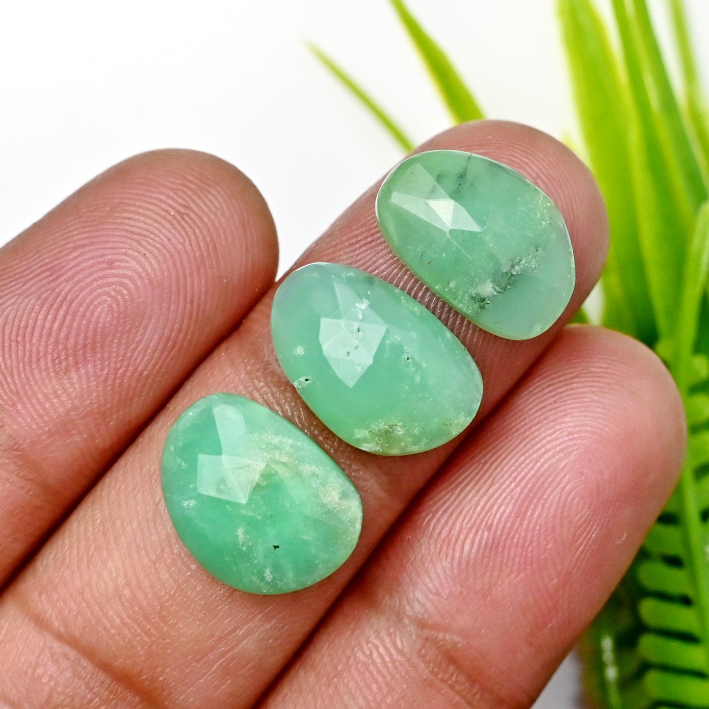 75.95cts Boulder Chrysoprase Rose cut Cabochon 9x16mm - 10x14mm Freeform Shape AA Grade Gemstone Parcel -Total 19 Pcs