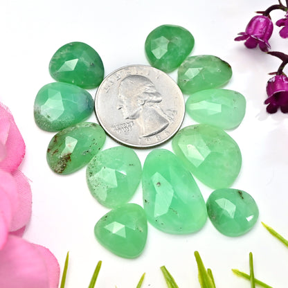 80.15cts Boulder Chrysoprase Rose cut Cabochon 15x24mm - 12x14mm Freeform Shape AA Grade Gemstone Parcel -Total 11 Pcs