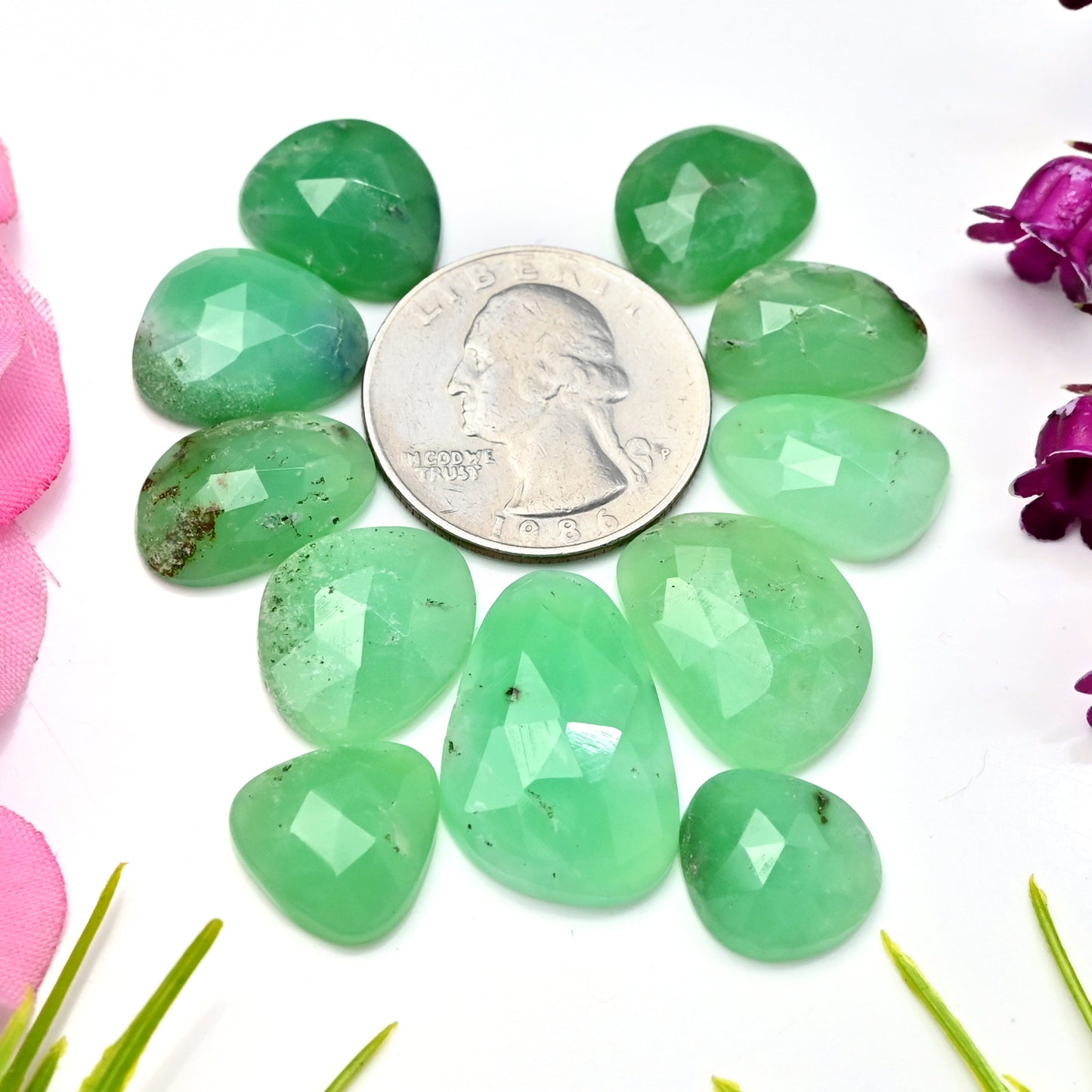 80.15cts Boulder Chrysoprase Rose cut Cabochon 15x24mm - 12x14mm Freeform Shape AA Grade Gemstone Parcel -Total 11 Pcs