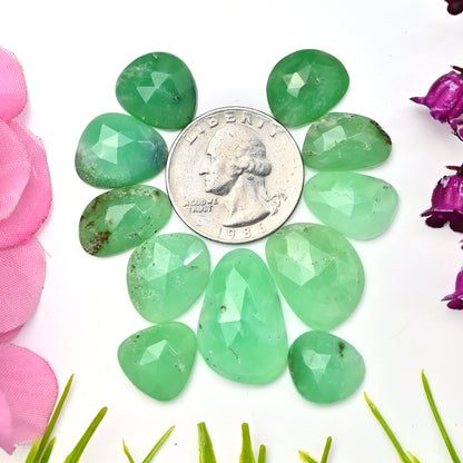 80.15cts Boulder Chrysoprase Rose cut Cabochon 15x24mm - 12x14mm Freeform Shape AA Grade Gemstone Parcel -Total 11 Pcs