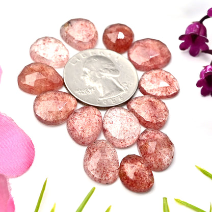 65.15cts Strawberry Quartz Rosecut Cabochon 11x15mm - 10x13mm AA Grade Gemstone Parcel - Total 13 Pcs