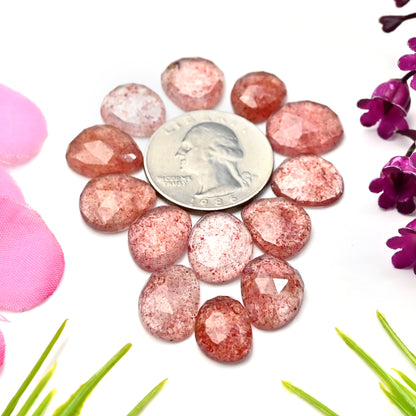 65.15cts Strawberry Quartz Rosecut Cabochon 11x15mm - 10x13mm AA Grade Gemstone Parcel - Total 13 Pcs