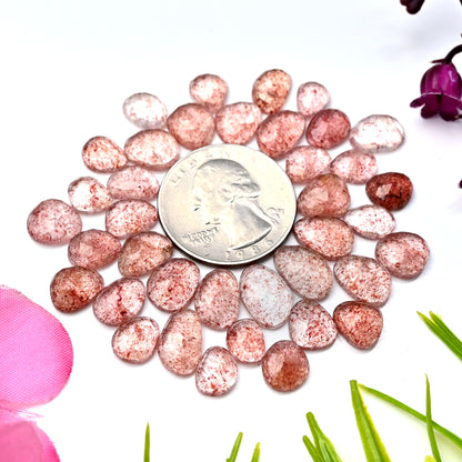 70.15cts Strawberry Quartz Rosecut Cabochon 8x11mm - 6x8mm AA Grade Gemstone Parcel - Total 38 Pcs