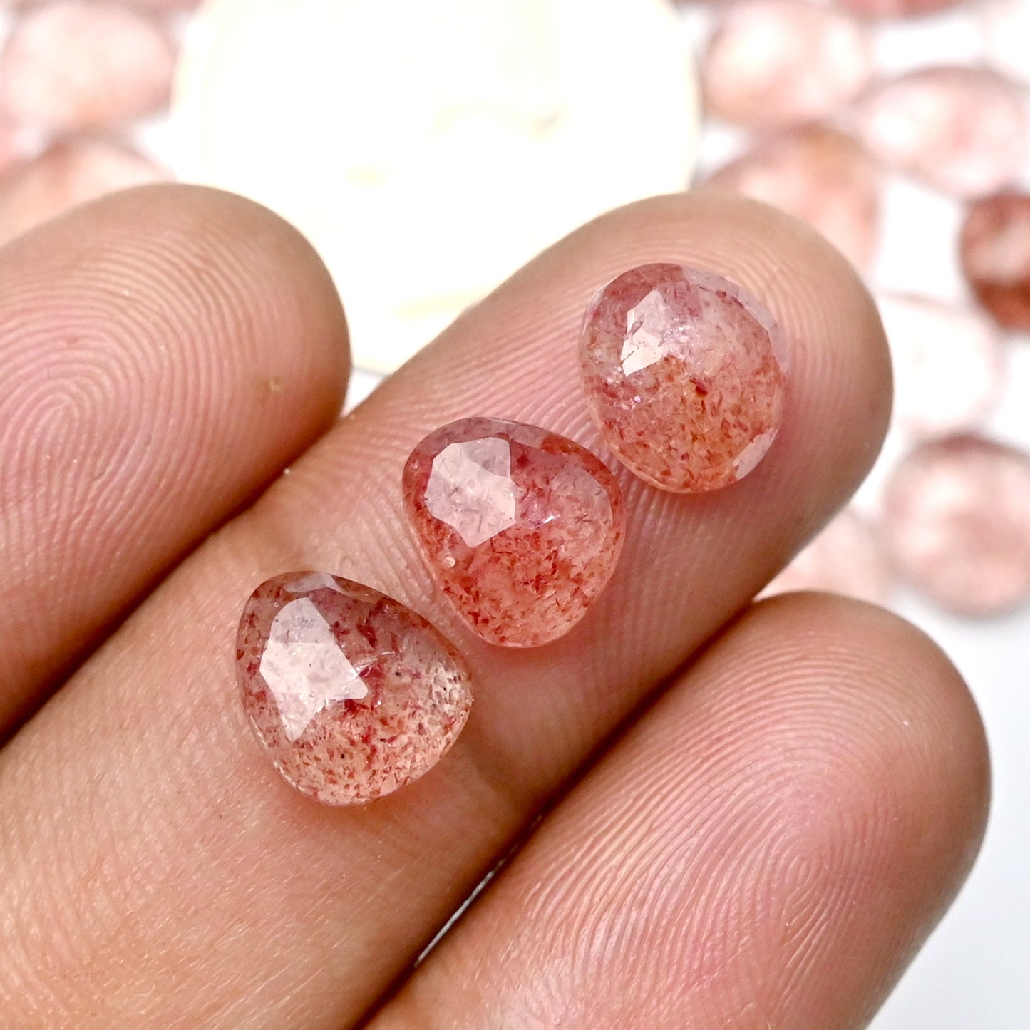 70.15cts Strawberry Quartz Rosecut Cabochon 8x11mm - 6x8mm AA Grade Gemstone Parcel - Total 38 Pcs