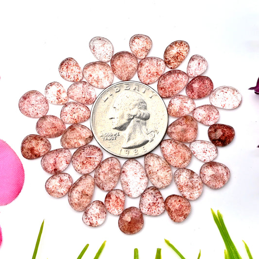 70.15cts Strawberry Quartz Rosecut Cabochon 8x11mm - 6x8mm AA Grade Gemstone Parcel - Total 38 Pcs