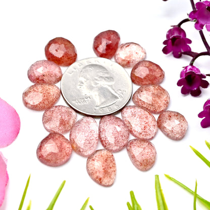 56.5cts Strawberry Quartz Rosecut Cabochon 9x11mm - 9x15mm AA Grade Gemstone Parcel - Total 15 Pcs