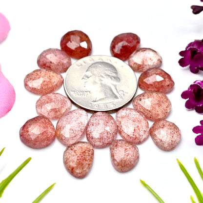 56.5cts Strawberry Quartz Rosecut Cabochon 9x11mm - 9x15mm AA Grade Gemstone Parcel - Total 15 Pcs