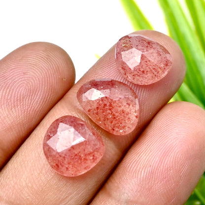 56.5cts Strawberry Quartz Rosecut Cabochon 9x11mm - 9x15mm AA Grade Gemstone Parcel - Total 15 Pcs