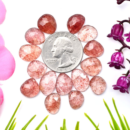 56.5cts Strawberry Quartz Rosecut Cabochon 9x11mm - 9x15mm AA Grade Gemstone Parcel - Total 15 Pcs