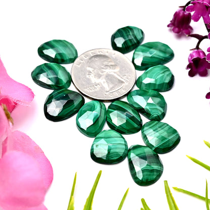 78.60cts Malachite Rose Cut 11x18mm ,12x16mm AA Grade Gemstone Parcel - Total 12 Pcs