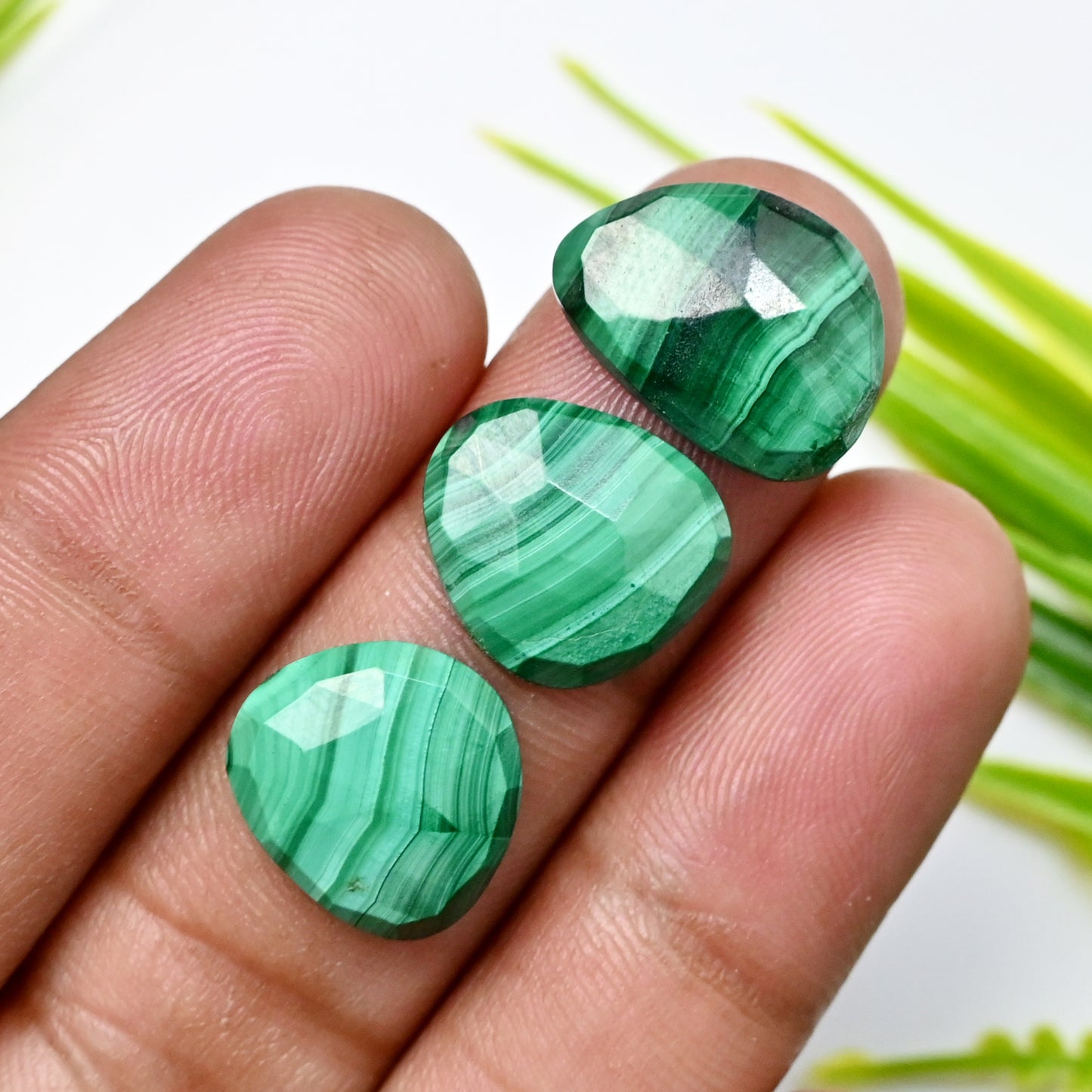 78.60cts Malachite Rose Cut 11x18mm ,12x16mm AA Grade Gemstone Parcel - Total 12 Pcs