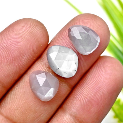 77.45cts Grey Moonstone Rose Cut Cabochon 8x11mm - 10x13mm Freeform Shape AA Grade Gemstone Parcel - Total 26 Pcs