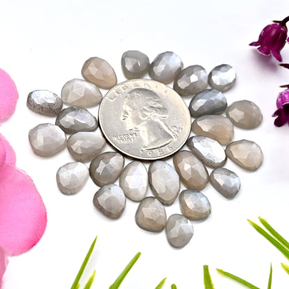 49.25cts Grey Moonstone Rose Cut Cabochon 7x9mm - 8x10mm Freeform Shape AA Grade Gemstone Parcel - Total 25 Pcs