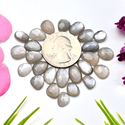 49.25cts Grey Moonstone Rose Cut Cabochon 7x9mm - 8x10mm Freeform Shape AA Grade Gemstone Parcel - Total 25 Pcs