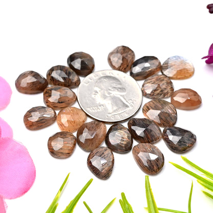 68.25cts African Gold Shine Moonstone Rosecut Cabochon 11x13mm - 9x12mm AA Grade Gemstone Parcel - Total 19 Pcs