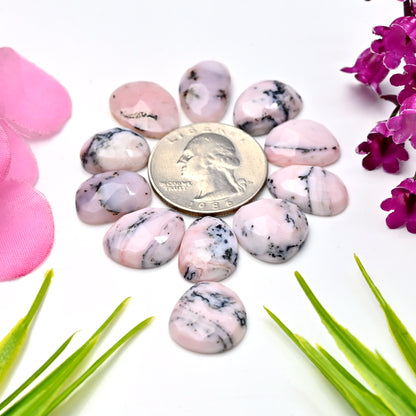 55.25cts Pink Opal with Dendrite Rose Cut Cabochon 12x17mn - 11x14mm AA Grade Gemstone Parcel - Total 15 Pcs