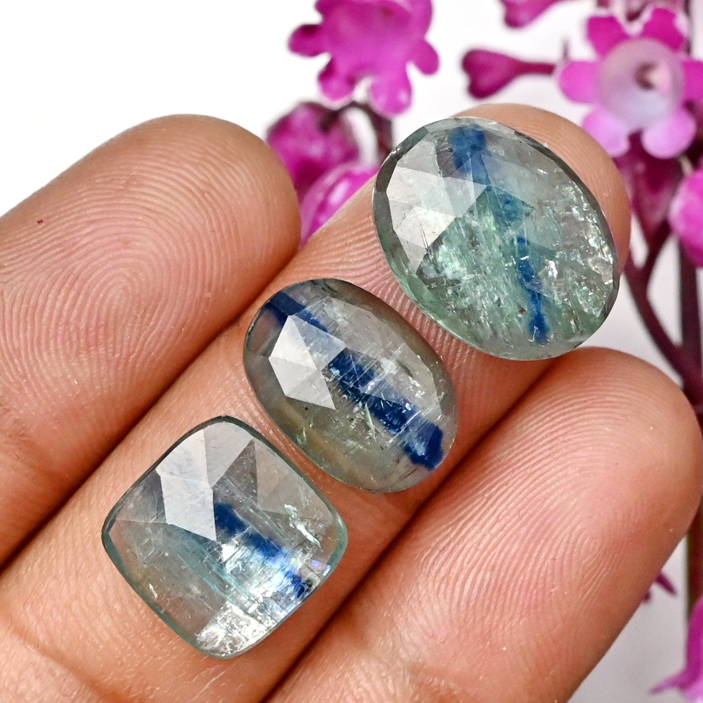 45,85 ct Smaragd Bio Grüner Kyanit Rosenschliff Cabochon 7x21mm - 12x16mm Oval &amp; Rechteck Form AA Qualität Edelstein Paket - Insgesamt 8 Stück