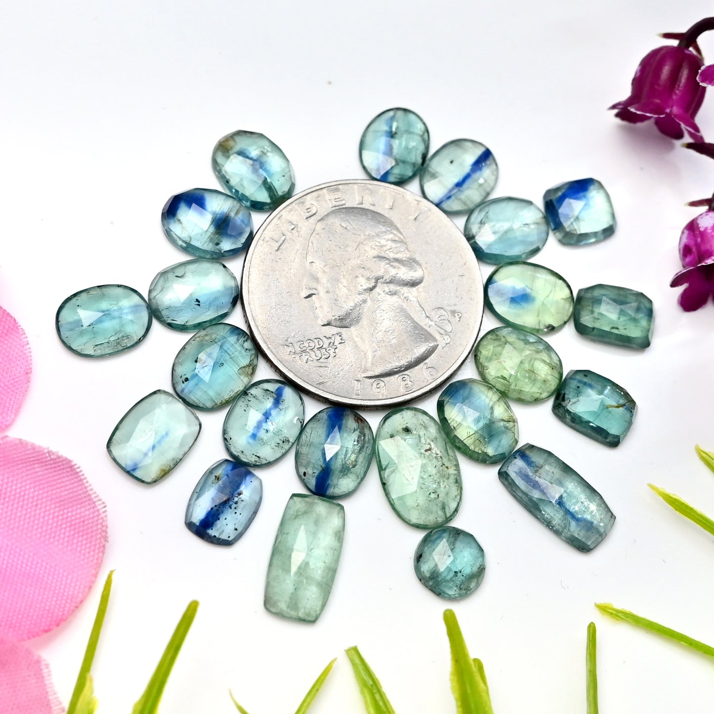 41.05cts Emerald Green Kyanite Rose Cut Cabochon 6x8mm - 7x12mm Mix Shape AA Grade Gemstone Parcel -Total 22 Pcs