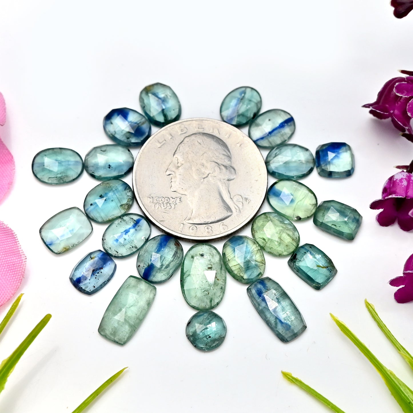 41.05cts Emerald Green Kyanite Rose Cut Cabochon 6x8mm - 7x12mm Mix Shape AA Grade Gemstone Parcel -Total 22 Pcs