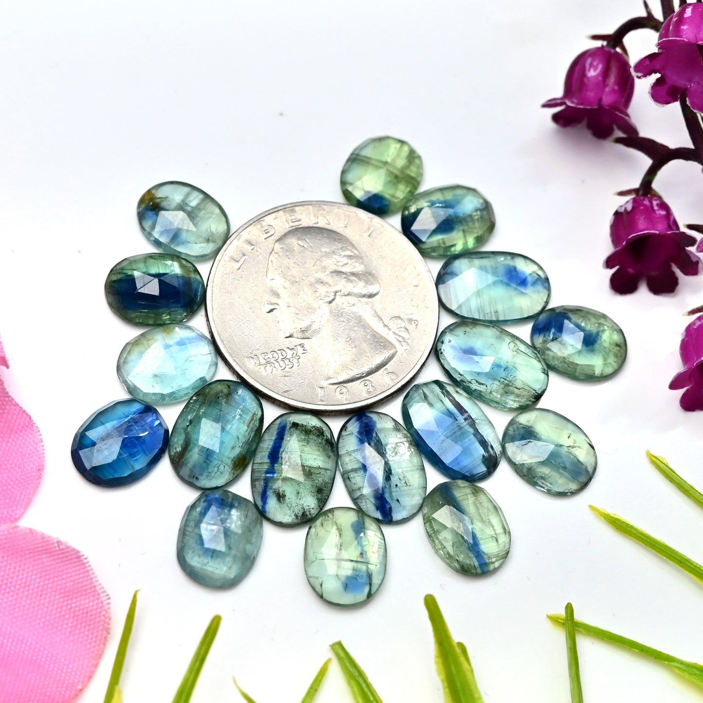 46.30cts Emerald Bio Green Kyanite Rose Cut Cabochon 8x12mm - 8x10mm Oval Shape AA Grade Gemstone Parcel -Total 17 Pcs