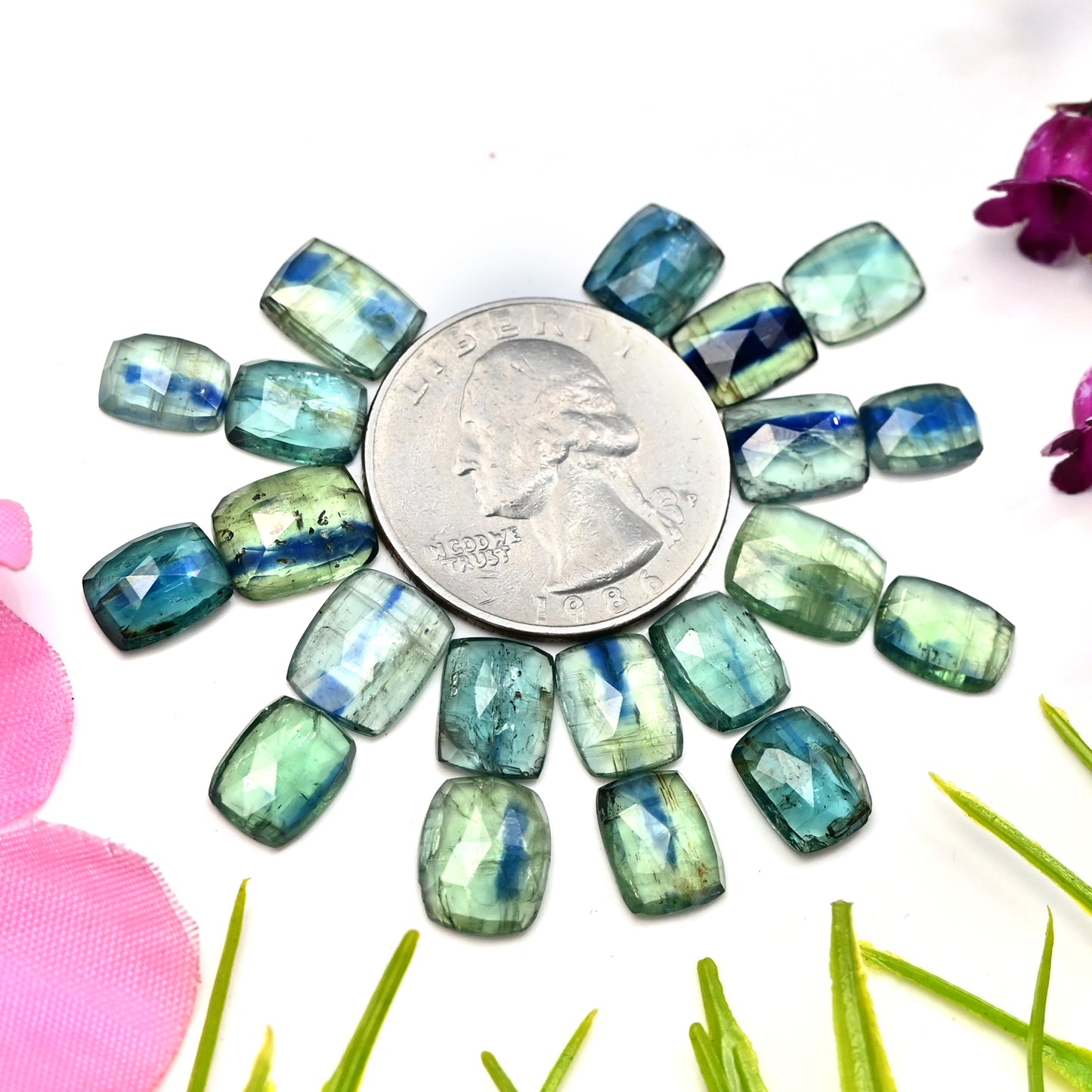 43.20cts Emerald Bio Green Kyanite Rose Cut Cabochon 6x8mm - 8x10mm Octagon Shape AA Grade Gemstone Parcel - Total 20 Pcs