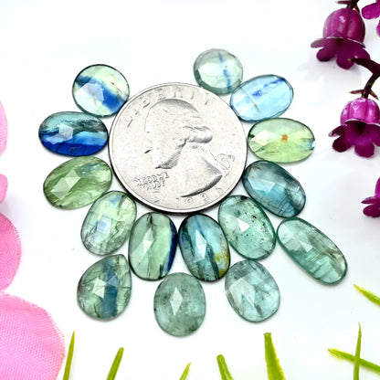 42.1cts Emerald Bio Green Kyanite Rose Cut Cabochon 7x14mm - 8x12mm Mix Shape AA Grade Gemstone Parcel -Total 15 Pcs