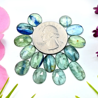 42.1cts Emerald Bio Green Kyanite Rose Cut Cabochon 7x14mm - 8x12mm Mix Shape AA Grade Gemstone Parcel -Total 15 Pcs