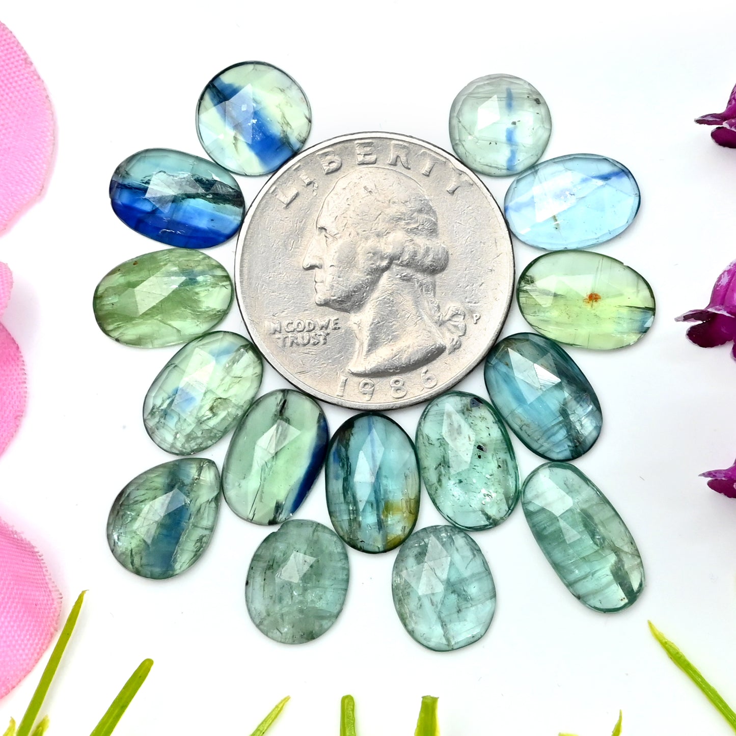 42.1cts Emerald Bio Green Kyanite Rose Cut Cabochon 7x14mm - 8x12mm Mix Shape AA Grade Gemstone Parcel -Total 15 Pcs